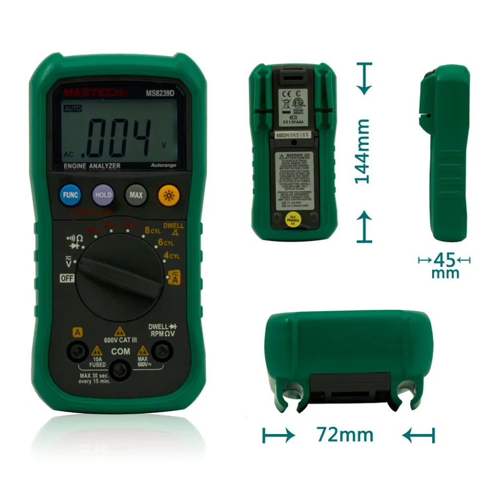 MASTECH MS8239D Digital Automotive Multimeter Engine Analyzer Dwell Angle/ Speed 4CYL~8CYL Continuity Test
MASTECH MS8239D Digital Automotive Multimeter Engine Analyzer Dwell Angle/ Speed 4CYL~8CYL Continuity Test