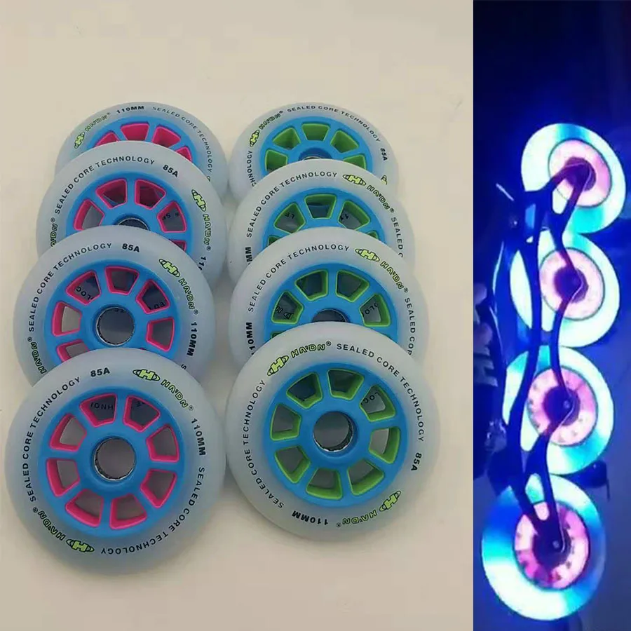 110mm 125mm Led Lighting Inline Skate Wheels Double Layer Colors Flashing Speed Skating Tires 85A Roller For Powerslide Patines
110mm 125mm Led Lighting Inline Skate Wheels Double Layer Colors Flashing Speed Skating Tires 85A Roller For Powerslide Patines