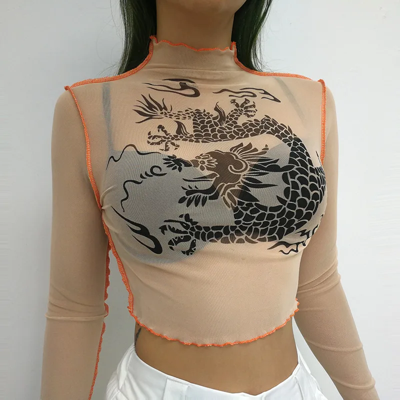 Dragon Print Sexy Women Blouses See Through Transparent Mesh Stand Neck Long Sleeve Sheer Blouse Ladies Short Tops Streetwear
Dragon Print Sexy Women Blouses See Through Transparent Mesh Stand Neck Long Sleeve Sheer Blouse Ladies Short Tops Streetwear
