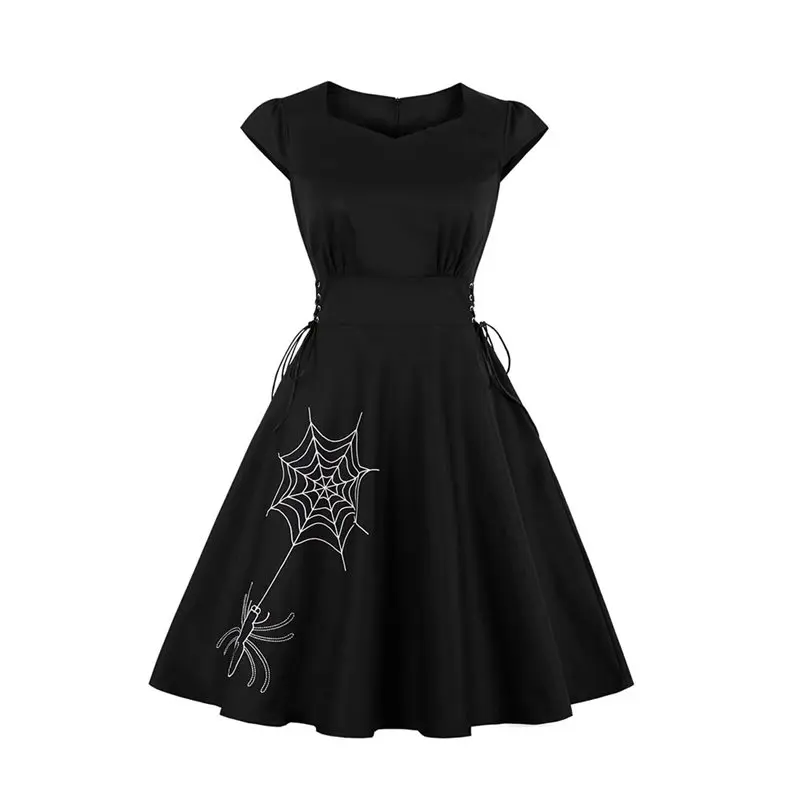 Black Women Dress Plus Size A Line Spider Web Embroidery Summer Short Sleeve Lace Up Gothic Casual Stylish Female Retro Dresses
Black Women Dress Plus Size A Line Spider Web Embroidery Summer Short Sleeve Lace Up Gothic Casual Stylish Female Retro Dresses