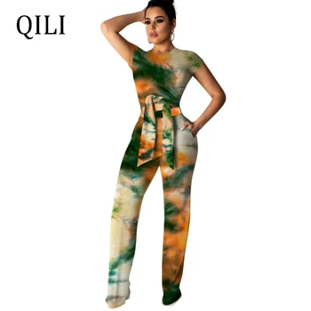 QILI Short Sleeve 2 Pcs Outfits Women Jumpsuits Tie dyeing Printed Boot Cut Pants Jumpsuit Womens Romper Two Piece Sets
QILI Short Sleeve 2 Pcs Outfits Women Jumpsuits Tie dyeing Printed Boot Cut Pants Jumpsuit Womens Romper Two Piece Sets