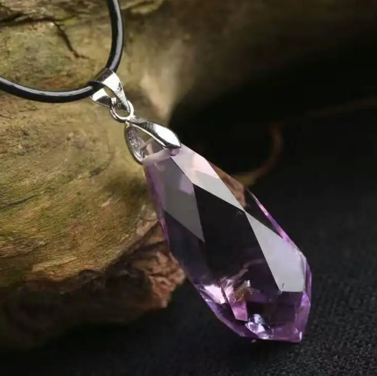 Фото Unique Natural Purple Amethysts Quartz Crystal Hexagonal Chakra Healing Point Pendulum Stone Pendant with free rope | Украшения и