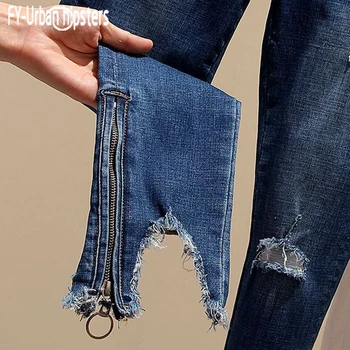 FY-Urban hipster 2018 blue ankle length pants for women nine pants irregular hole jeans leg zipper slim elastic jeans female
FY-Urban hipster 2018 blue ankle length pants for women nine pants irregular hole jeans leg zipper slim elastic jeans female