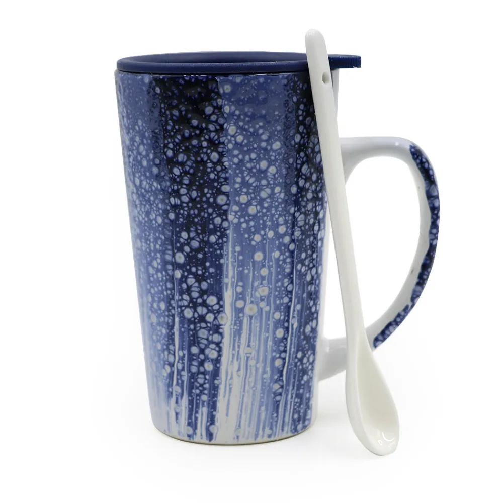 Image Teagas 16 OZ Unique Ceramic Blue Morning Coffee Mug  for Man Women