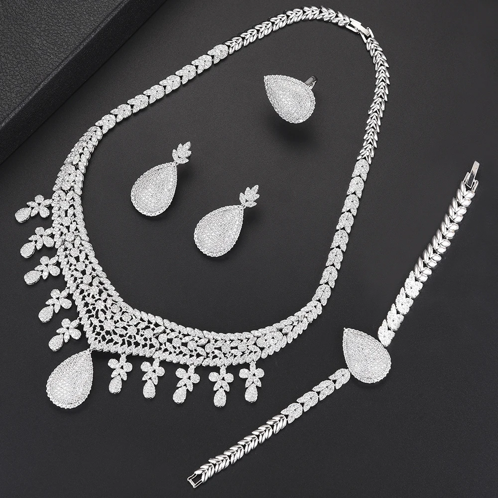 4PCS Fashion Waterdrop Dubai Jewelry Sets CZ Collar Necklace Earrings Bracelet Ring Jewelry Sets For Bride Wedding bijoux femme
4PCS Fashion Waterdrop Dubai Jewelry Sets CZ Collar Necklace Earrings Bracelet Ring Jewelry Sets For Bride Wedding bijoux femme