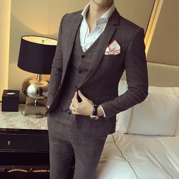 Three suits Four Seasons Young Men's Suit Set Three-piece Slim Korean Style Plaid Marriage Wedding Dresses British Wind
Three suits Four Seasons Young Men's Suit Set Three-piece Slim Korean Style Plaid Marriage Wedding Dresses British Wind
