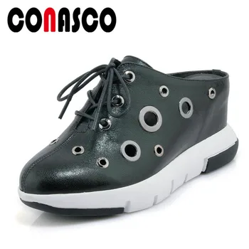 CONASCO 2019 Fashion Punk Women Pumps Lace Up Genuine Leather Metal Decoration Sandals Classic Round Toe Wedges Shoes Woman
CONASCO 2019 Fashion Punk Women Pumps Lace Up Genuine Leather Metal Decoration Sandals Classic Round Toe Wedges Shoes Woman