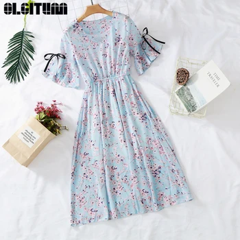 New Dress 2020 Women's Chiffon Print V-neck Dress Spring and Summer Ruffled Short-sleeved Bow Dress Large Size Vestido DR1058
New Dress 2020 Women's Chiffon Print V-neck Dress Spring and Summer Ruffled Short-sleeved Bow Dress Large Size Vestido DR1058