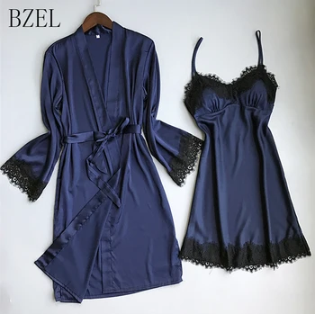 BZEL New Women Sexy Lace Silk Robe & Gown Set Sleep Dress+Bathrobe Two Piece 3 Color Robe Bridesmaid Wedding Sleepwear Underwear
BZEL New Women Sexy Lace Silk Robe & Gown Set Sleep Dress+Bathrobe Two Piece 3 Color Robe Bridesmaid Wedding Sleepwear Underwear