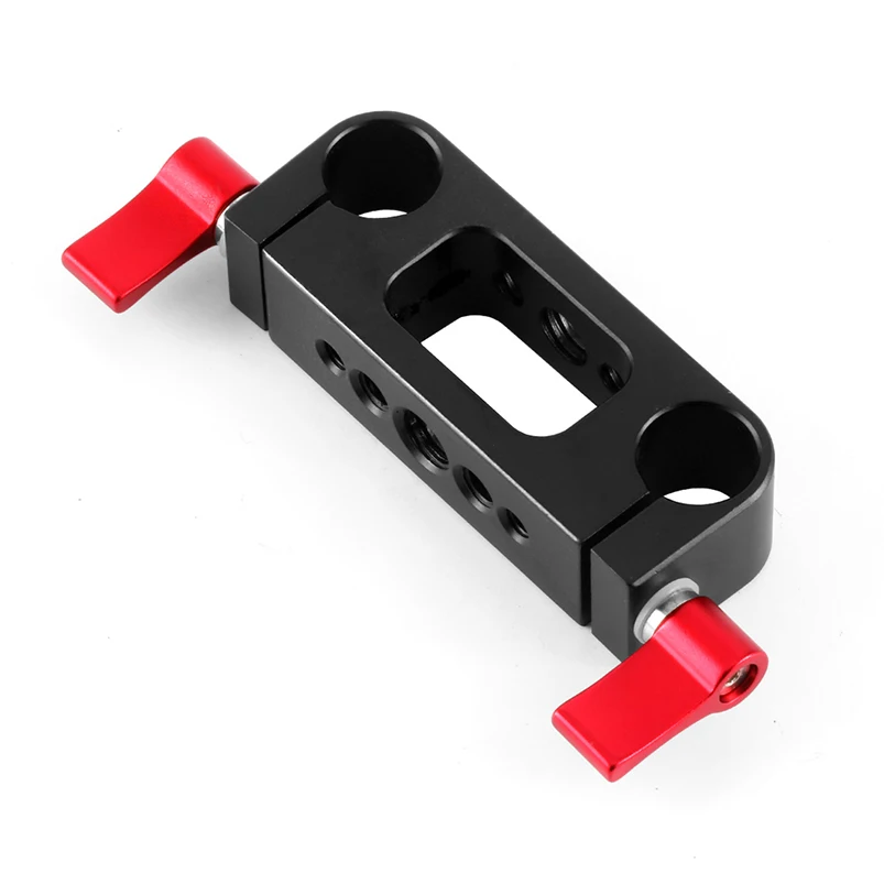 Description Picture 2 of item15mm Rod Rig Clamp Double Holes 1/4 3/8 Thread Telephoto Lens Holder Support Rail Photography System DSLR Camera Cage Kit