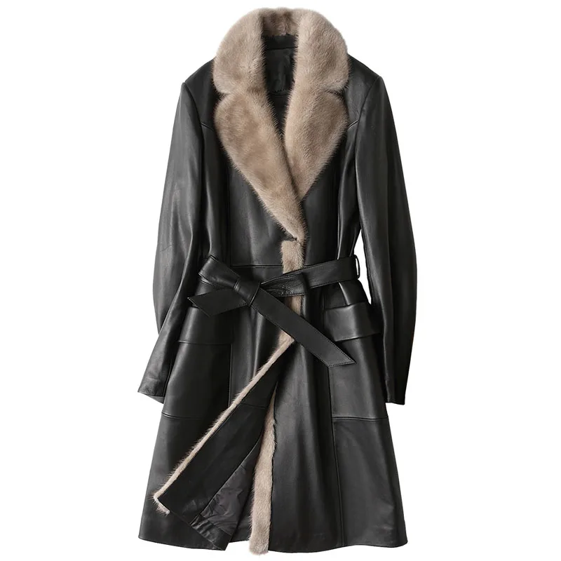 

Winter Jacket Women Clothes Down Coat Genuine Leather Jacket Women Sheepskin Coat Mink Fur Collor Korean Slim Long Coat ZT533