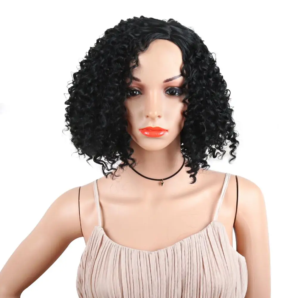 

Deyngs 12inch Black Afro Short Kinky Curly Synthetic Wig for Women African Fluffy Hairstyle Wigs