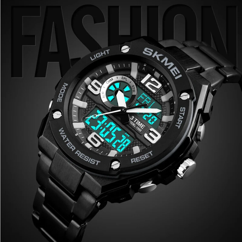 SKMEI 1333 New Men Outdoor Sport Watches Men 50M Waterproof Stainless Steel Chronograph 3 Times Digital Watch Man Wristwatches
SKMEI 1333 New Men Outdoor Sport Watches Men 50M Waterproof Stainless Steel Chronograph 3 Times Digital Watch Man Wristwatches