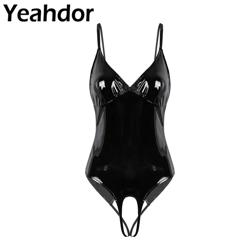 Womens One-piece Wet Look Patent Leather Lingerie Teddy Bodysuit Adjustable Shoulder Straps Deep V-neck Crotchless Nightwear
Womens One-piece Wet Look Patent Leather Lingerie Teddy Bodysuit Adjustable Shoulder Straps Deep V-neck Crotchless Nightwear