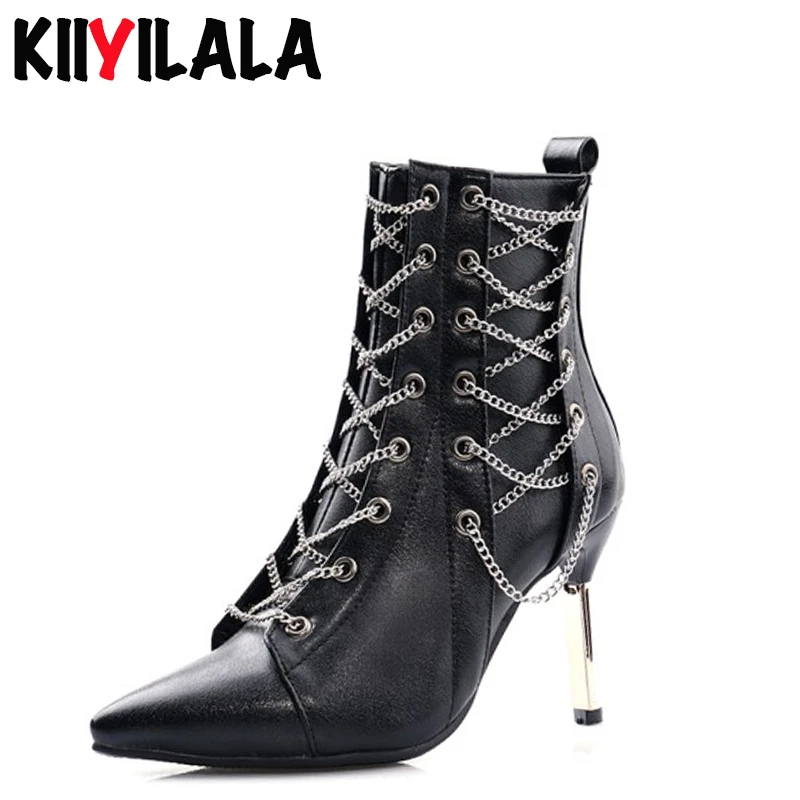 Kiiyilala New Spike Heel Zipper Winter Boots Women Pointed Toe High Heel Boots With Chain Decoration Womens Platform Ankle Boots
Kiiyilala New Spike Heel Zipper Winter Boots Women Pointed Toe High Heel Boots With Chain Decoration Womens Platform Ankle Boots