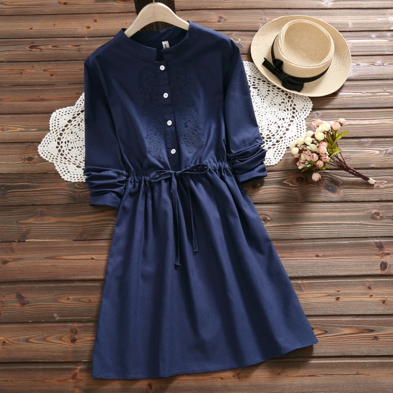 Spring autumn embroidered floral dress 2018 new arrival long sleeve cotton linen dress
Spring autumn embroidered floral dress 2018 new arrival long sleeve cotton linen dress