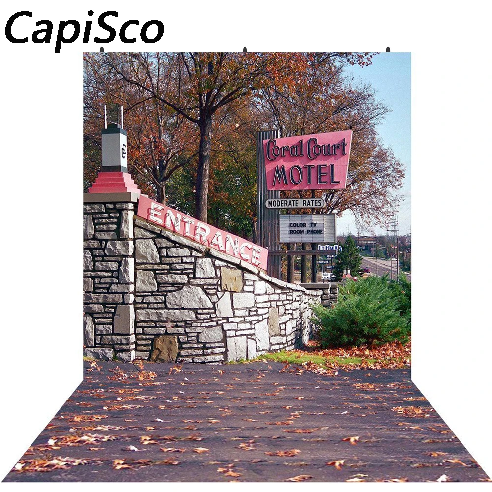 Capisco Stone Wall photography backdrops vinyl Background For Photo Maple Leaf Ground Motel Sign Studio | Электроника
