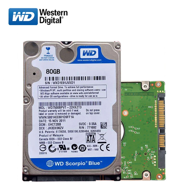 WD 80GB HDD 2 5 Sata для ноутбука Внутренний жесткий диск 80G Hardisk HD 5400-7200 об/мин Бесплатная