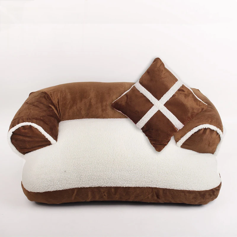 British Style Pet Dog Sofa Beds With Pillow Winter Warm Soft Dogs