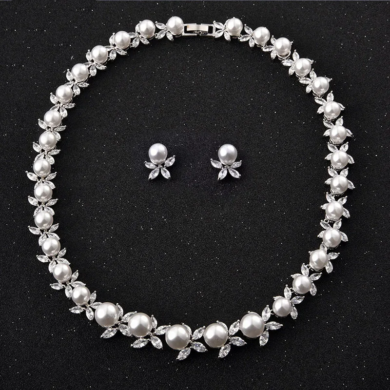 NEW Bridal Jewelry Sets Cubic Zirconia CZ For Women Pearls Flower Wedding Choker Necklace Earring Jewelry Set
NEW Bridal Jewelry Sets Cubic Zirconia CZ For Women Pearls Flower Wedding Choker Necklace Earring Jewelry Set