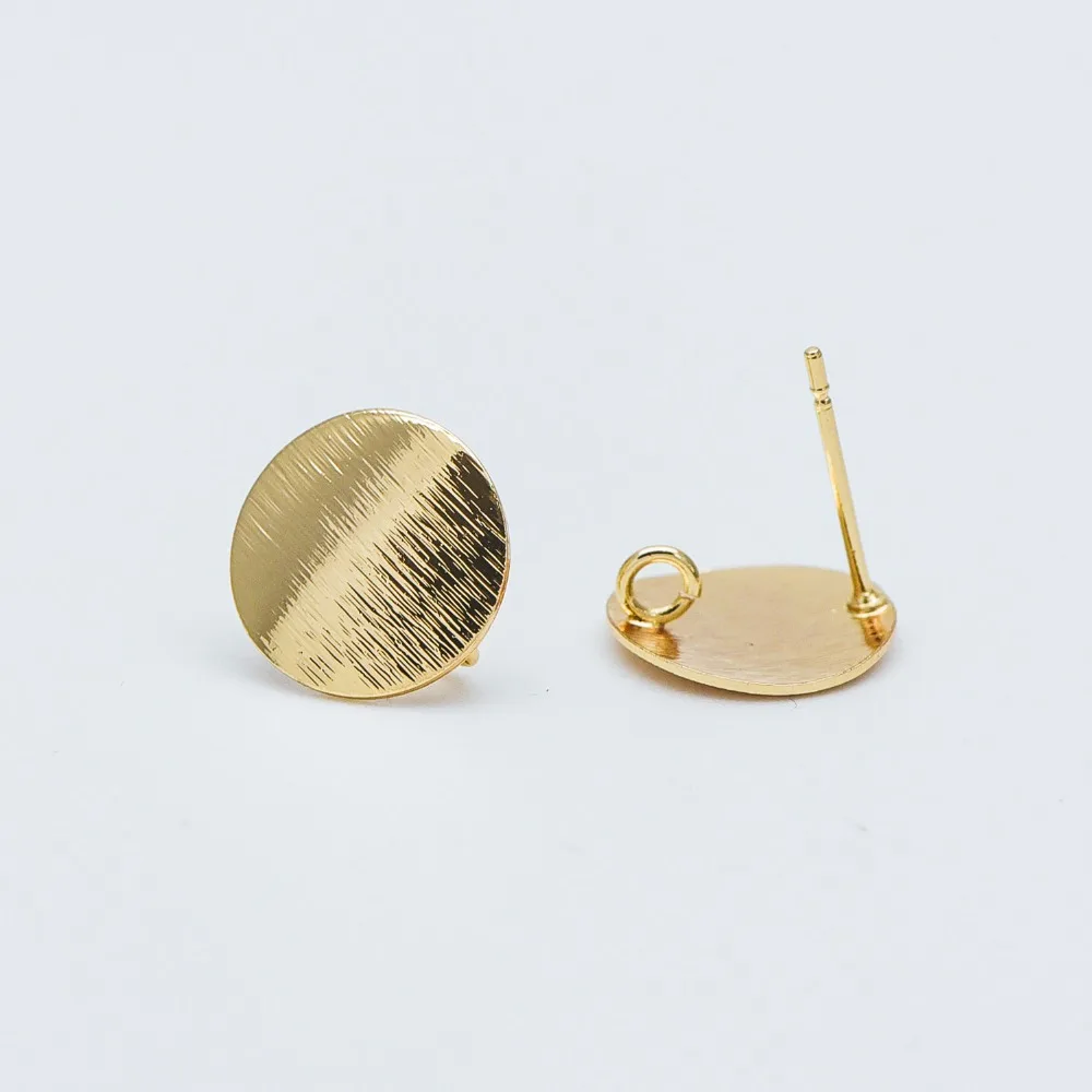 

Brushed Gold/ Silver Ear Posts with Loops, Gold Plated Brass, Round Disc Geometric Earring Studs 12/15mm (GB-500)/ 10pcs=5 pairs