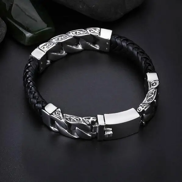 Мужской браслет из натуральной кожи в стиле ретро|curb chain bracelet|chain braceletchain bracelet men |