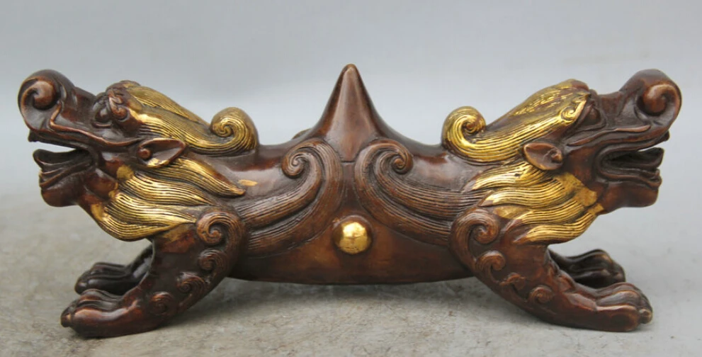 JP S62 10" Chinese Bronze Gild 2 Head Pi Xiu Unicorn Dragon Beast pen rack penholder
JP S62 10" Chinese Bronze Gild 2 Head Pi Xiu Unicorn Dragon Beast pen rack penholder