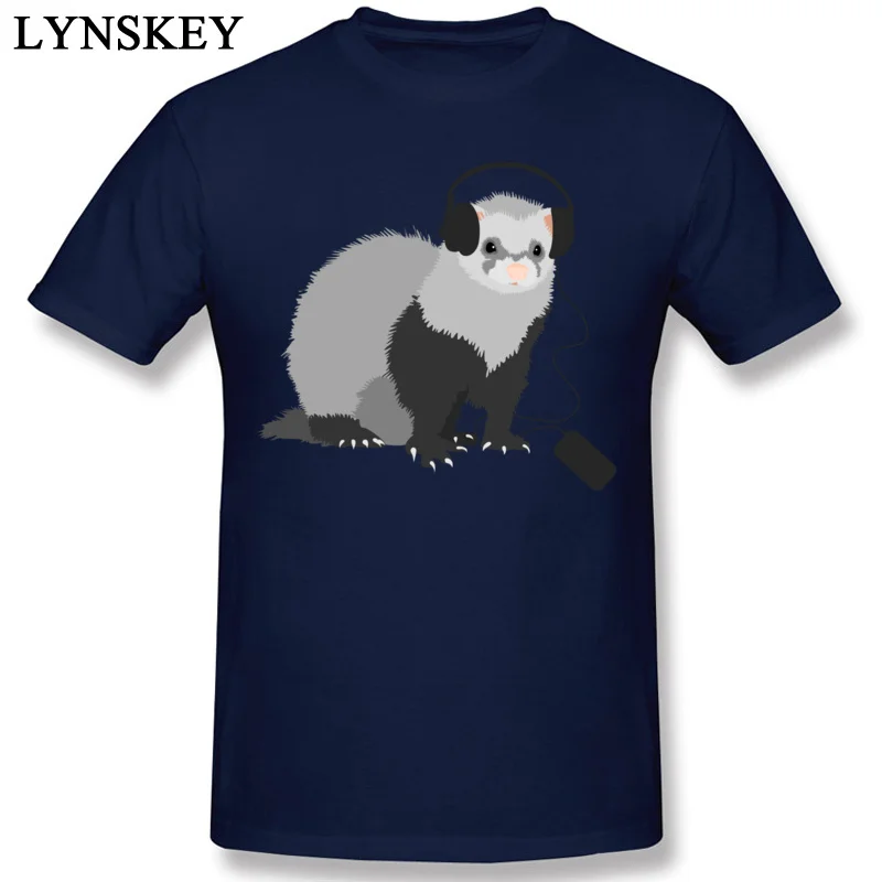 High Quality Street T Shirts 100% Cotton Funny Music Loving Ferret Round Neck Men Tops T Shirt Birthday Summer Fall Tee Shirts navy ablue