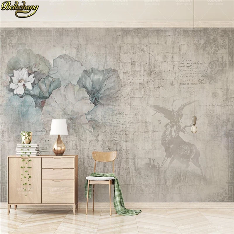 

beibehang Custom Photo Wallpaper Mural Fashion Retro Nordic Elk Lotus Brick Wall Eagle TV Background Wall papel de parede infant