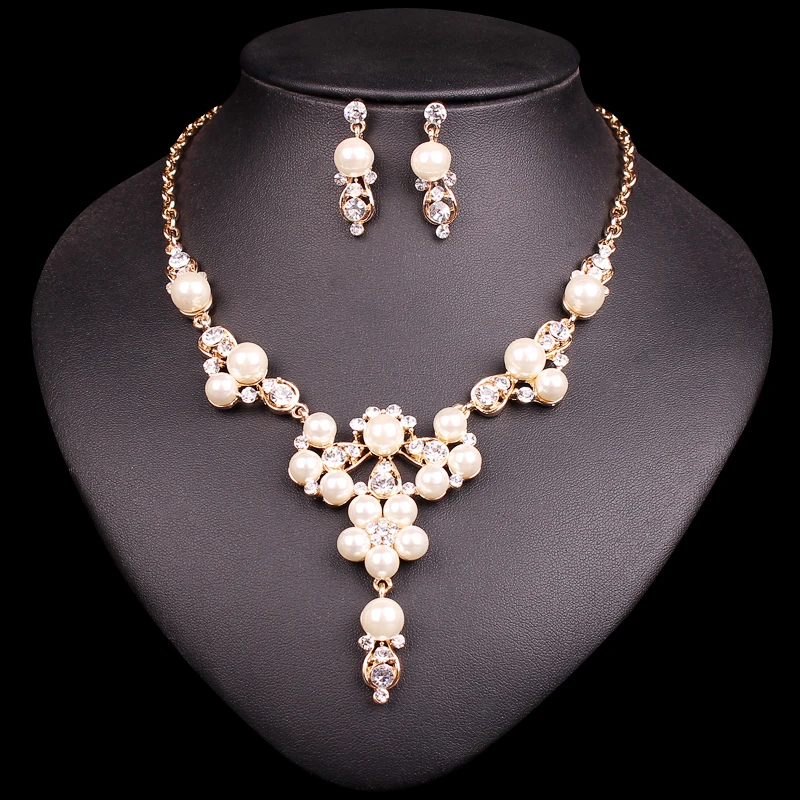 Fashion Bridal Jewelry Sets Wedding Party Dress Accessories Gold Color Simulated Pearl Necklaces & Earrings Set Women Xmas Gifts
Fashion Bridal Jewelry Sets Wedding Party Dress Accessories Gold Color Simulated Pearl Necklaces & Earrings Set Women Xmas Gifts