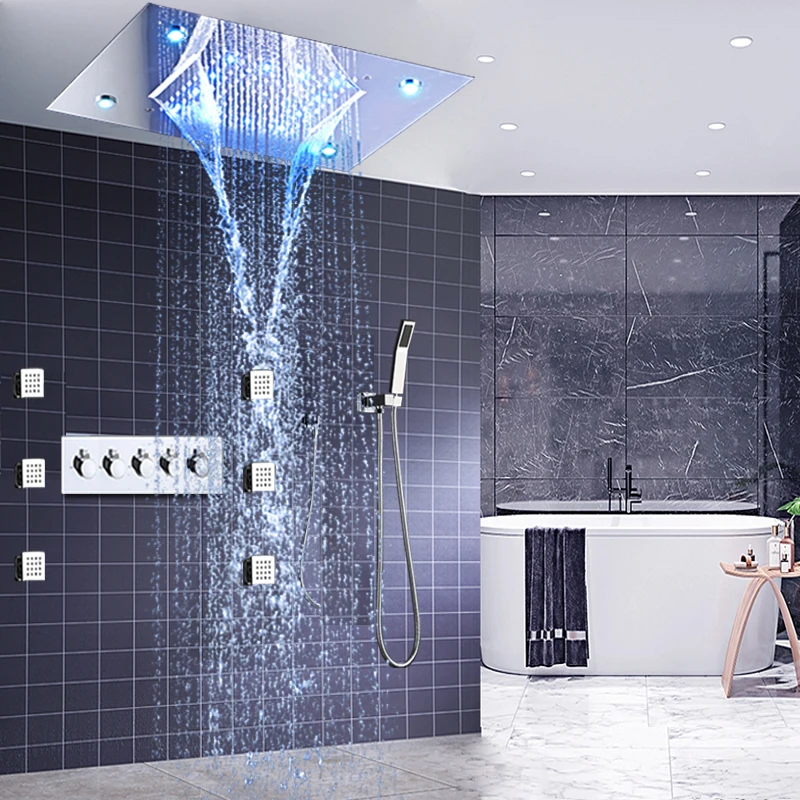 Modern Waterfall Shower System LED Shower Large Rain Concealed Shower Faucets Set High Flow Mixer Bath
Modern Waterfall Shower System LED Shower Large Rain Concealed Shower Faucets Set High Flow Mixer Bath