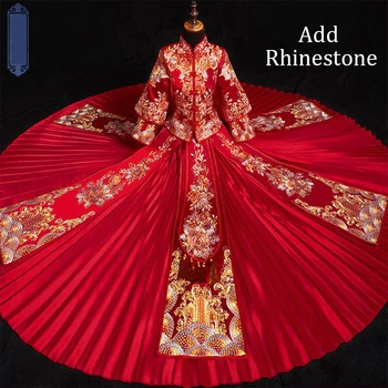 Add Rhinestone Cheongsam Mandarin Collar Overseas Chinese Wedding Dress Satin Qipao Exquisite Ancient Novelty Marriage Suit
Add Rhinestone Cheongsam Mandarin Collar Overseas Chinese Wedding Dress Satin Qipao Exquisite Ancient Novelty Marriage Suit