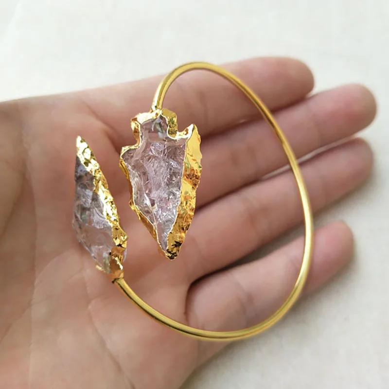 4Pcs Gold color Natural Rough White Crystal Quartz Arrowhead Bangle Adjustable Bracelet Stone Jewelry BG24 | Украшения и