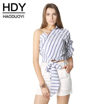 HDY Haoduoyi V-neck Half Puff Sleeve Casual Shirts Women Bow Ruffle Tie Waist Slim Tops Striped Women Blouses One Shoulder
HDY Haoduoyi V-neck Half Puff Sleeve Casual Shirts Women Bow Ruffle Tie Waist Slim Tops Striped Women Blouses One Shoulder
