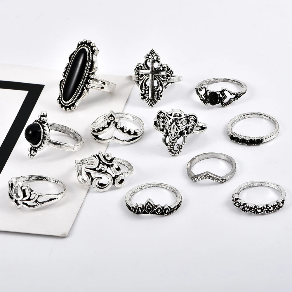 Женское кольцо в стиле бохо Винтажное на палец с кристаллами слоном короной