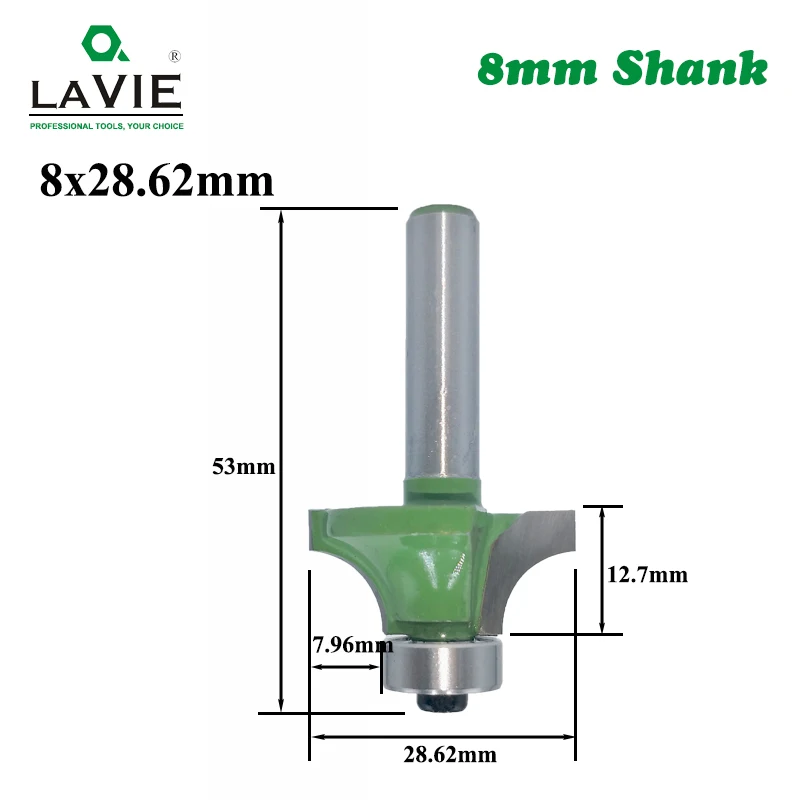 LAVIE 3pcs 8mm Corner Round Over Router Bit with Bearing 1/2 3/4 1 Milling Cutter for Wood Woodwork Tungsten Carbide MC02013