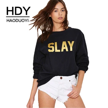 HDY Haoduoyi Brand 2020 Black Women Casual Sweatshirts Letters Printed O-Neck Long Sleeve Female Loose Pullovers Lady Tops
HDY Haoduoyi Brand 2020 Black Women Casual Sweatshirts Letters Printed O-Neck Long Sleeve Female Loose Pullovers Lady Tops