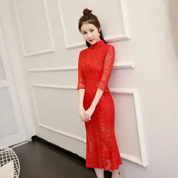 Summer Red Long Lady Lace Qipao Solid Slim Sexy Chinese Wedding Bride Dress Embroidery Elegant Mermaid Cheongsam Size S-XXL
Summer Red Long Lady Lace Qipao Solid Slim Sexy Chinese Wedding Bride Dress Embroidery Elegant Mermaid Cheongsam Size S-XXL