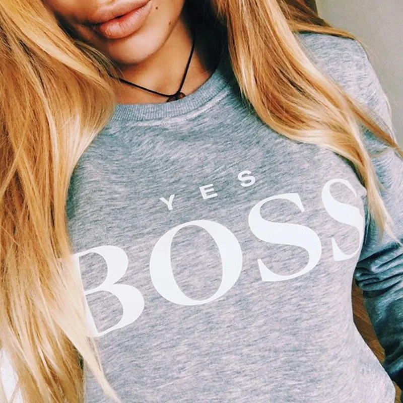 Womens Hoodies Yes Boss Long Sleeve O Neck Hoodie Sweatshirt Pullover Tops Autumn Winter Femme White Black Pink Red Gray Hoody
Womens Hoodies Yes Boss Long Sleeve O Neck Hoodie Sweatshirt Pullover Tops Autumn Winter Femme White Black Pink Red Gray Hoody