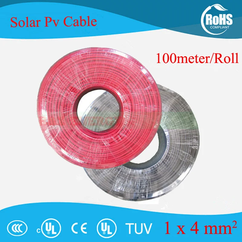 100 Meters/Roll 4mm2 (12AWG) Solar Cable Red or Black Pv Cable Wire Copper Conductor XLPE Jacket TUV Certifiction
100 Meters/Roll 4mm2 (12AWG) Solar Cable Red or Black Pv Cable Wire Copper Conductor XLPE Jacket TUV Certifiction