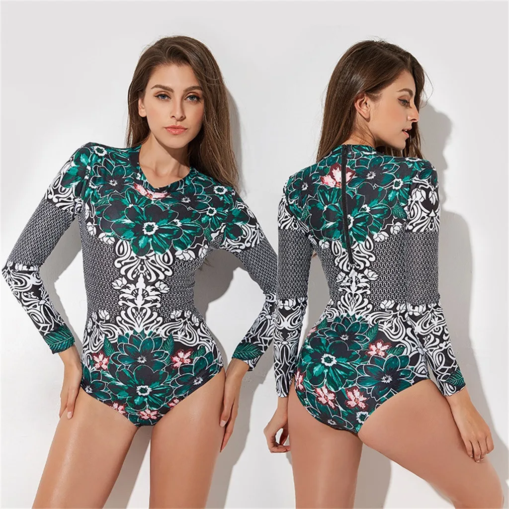 2019 Summer Long Sleeve Zip UV Protection Surfing Swimsuit One-piece Jupmsuit Sunscreen Flower Print Green Swimwear Bathing Suit
2019 Summer Long Sleeve Zip UV Protection Surfing Swimsuit One-piece Jupmsuit Sunscreen Flower Print Green Swimwear Bathing Suit