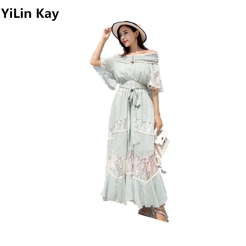 YiLin Kay High-end custom summer Women's dress 2019 new arrive fashion runway Off Shoulder Lace patchwork chiffon dress.
YiLin Kay High-end custom summer Women's dress 2019 new arrive fashion runway Off Shoulder Lace patchwork chiffon dress.