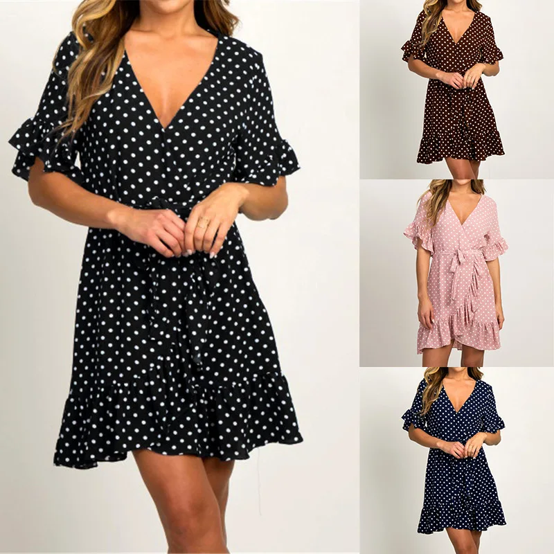 2019 Female Summer Dress Sexy Deep V Neck Polka Dot Dresses Fashion Short Sleeve Beach Mini Sundress Ruffles Party Dress Verano
2019 Female Summer Dress Sexy Deep V Neck Polka Dot Dresses Fashion Short Sleeve Beach Mini Sundress Ruffles Party Dress Verano