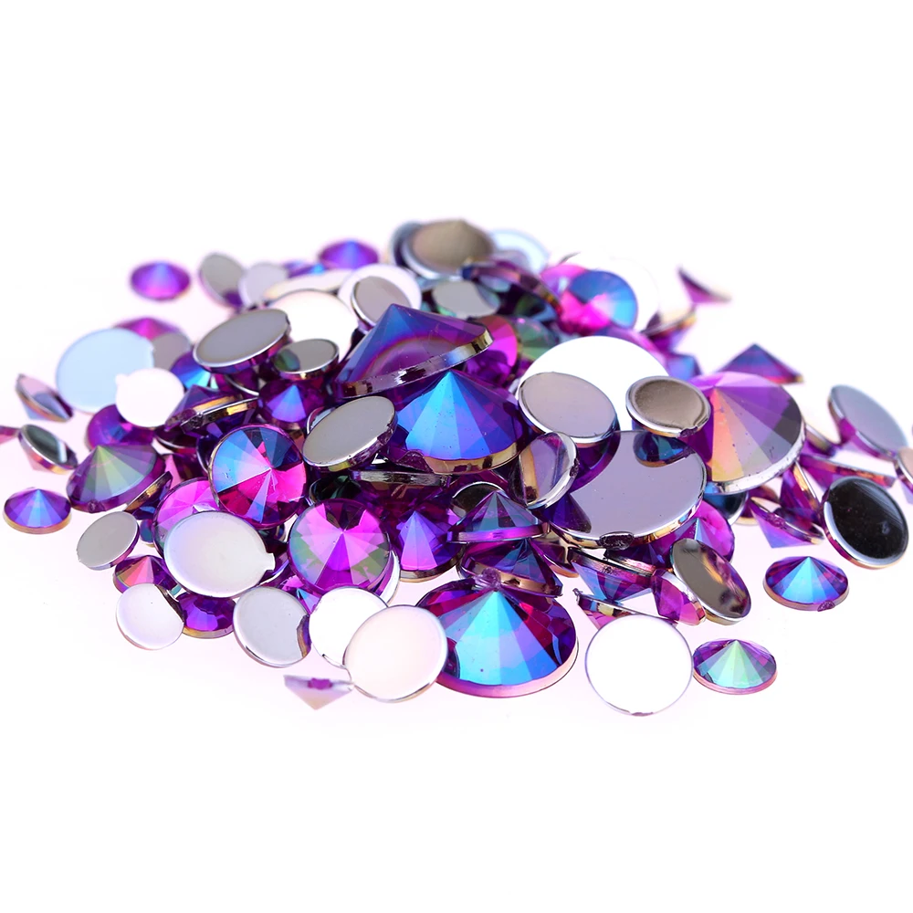 

4mm 5mm 6mm 10mm And Mixed Sizes Purple AB Acrylic Rhinestones For Nails Design Crystal 3D Nail Art Glitter Decorations