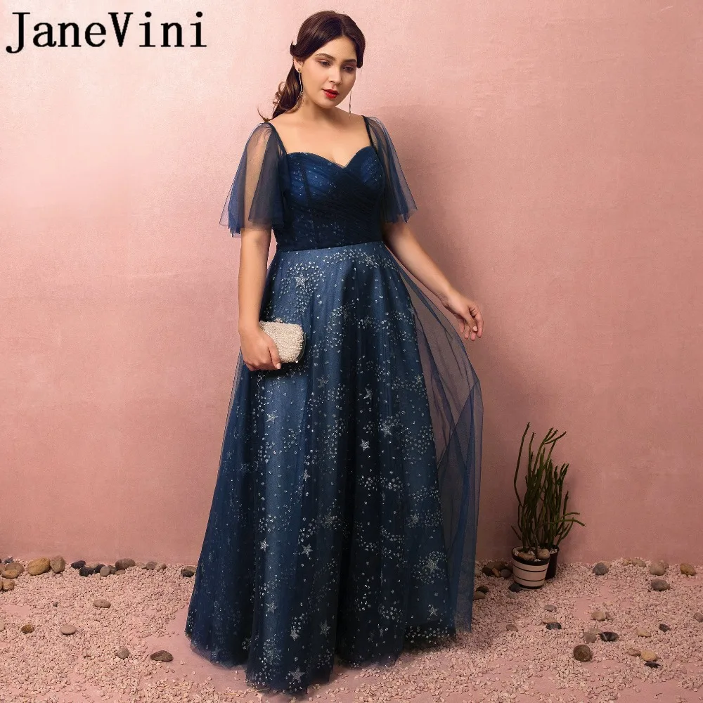 Фото JaneVini 2018 темно-синие очаровательные длинные платья подружки невесты | Платья подруги невесты (32869788361)