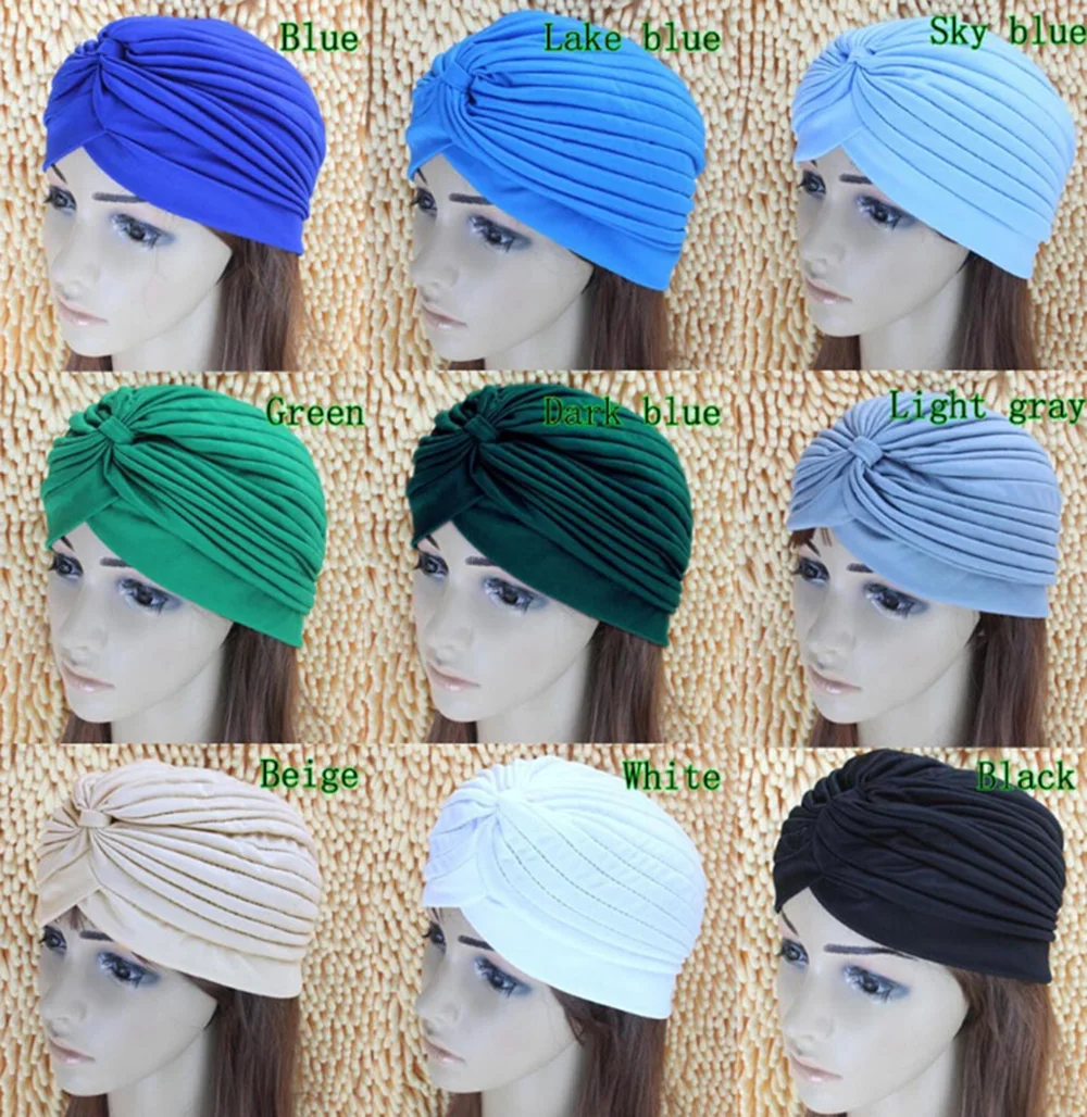 2016 New Fashion Women Turban Hat Bohemia 21 Solid Color Fold Beanies Female Simple Autumn Bonnet Indian Turban Hats For Women (41)