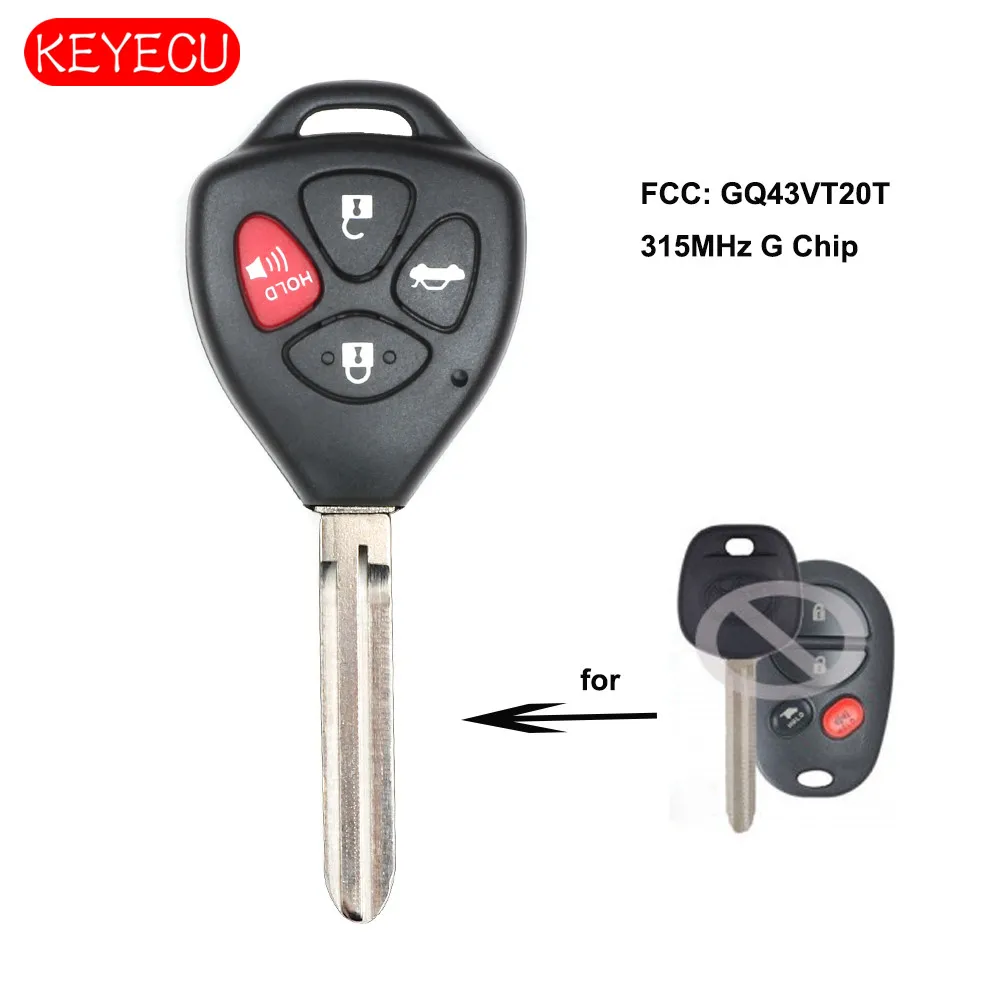 

Keyecu Flip Remote Key Fob 315MHz With G Chip for Toyota Highlander Sequoia Sienna Tacoma 2011-2014 FCC: GQ43VT20T - Trunk