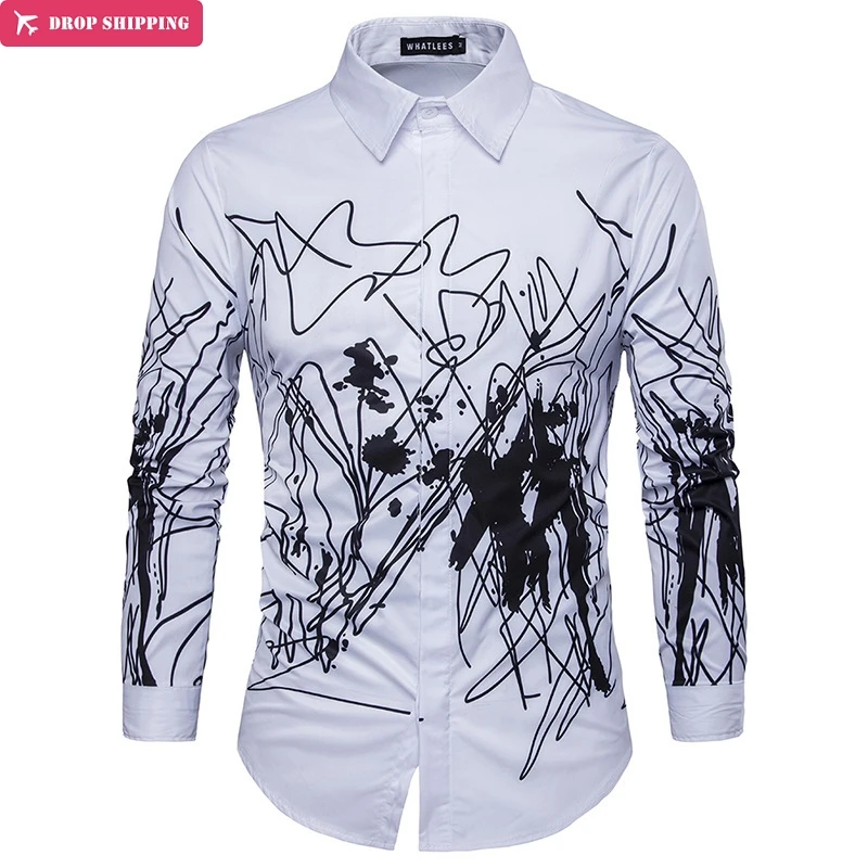 Spring new foreign trade men in black and white with concise printed big yards long sleeve shirts
Spring new foreign trade men in black and white with concise printed big yards long sleeve shirts