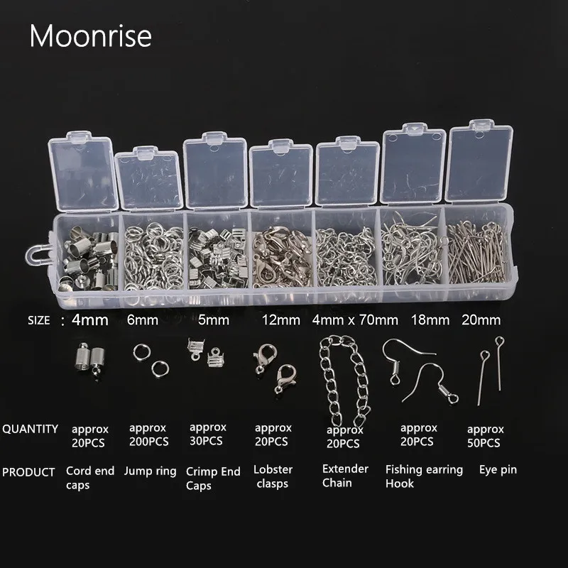 Gold/Silver Jewelry Accessories Kit (Open Jump Ring, Eye Pins, Lobster Clasp, Hooks, Ends Fastener Clasp,s Extend Chain) HK069
Gold/Silver Jewelry Accessories Kit (Open Jump Ring, Eye Pins, Lobster Clasp, Hooks, Ends Fastener Clasp,s Extend Chain) HK069