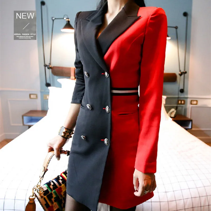 Wonderful Woman Blazer Formal Dress For Work Autumn Double-breasted black and red Patchwork Three Quarter Sleeve Pencil Dresses
Wonderful Woman Blazer Formal Dress For Work Autumn Double-breasted black and red Patchwork Three Quarter Sleeve Pencil Dresses
